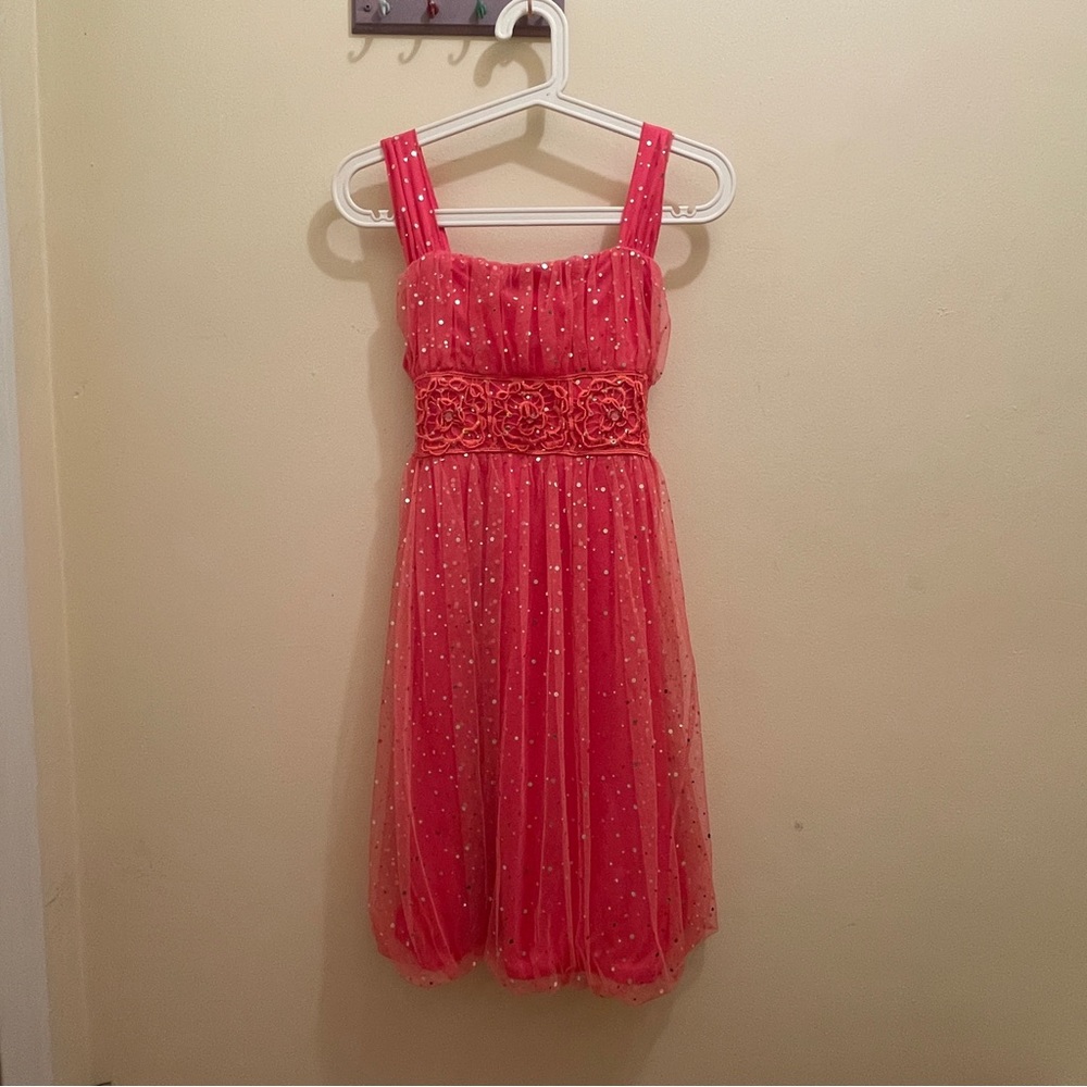 NWOT hot pink Lace overlay dress with sequins, embroidered, beaded,girls size 16
